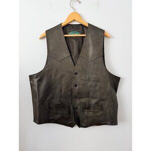 Overland Mens Black Leather Vest Size 42 Western Style